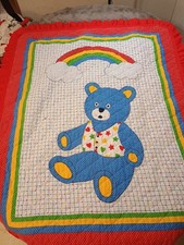 Vintage Baby Dreams Crib Quilt Rainbow Primary Bear 48  x 38  