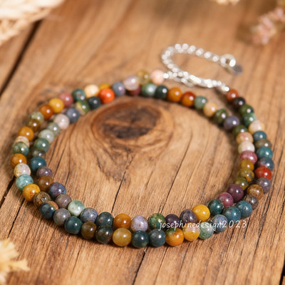 Natural Ocean Jasper Round Beads Handmade Healing Crystal Gemstone Necklace Gift