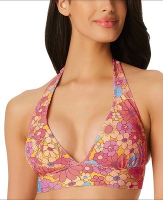 Jessica Simpson Women's Floral Rendevous Halter Swim Top Flax Multi Size Small 