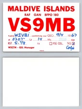 Ham Radio QSL QSO Postcard VS9MB, Maldives Islands, Not Applicable, Maldives