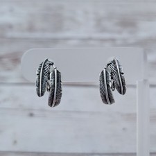 Vintage Clip On Earrings Silver Tone Feather Duo