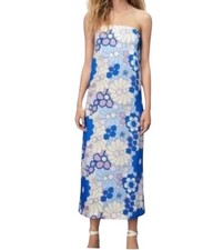 Zara Blue Floral Retro Strapless Maxi Dress Size Medium NEW With Tags