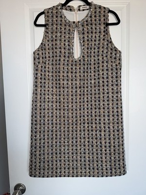 Sandro Multicolor Tweed Beaded Sleeveless Geometric Shift Short Dress Size M/L