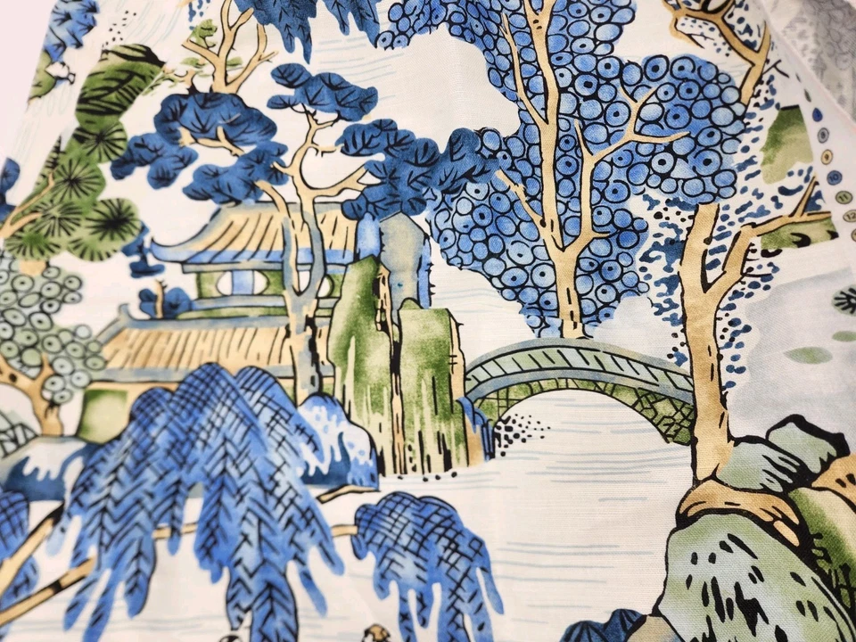 Tela estampada de lino escénica asiática con estampado grande Thibaut impresa en Inglaterra 2 yardas Foto 4 de 4