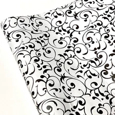Virtu Swirl Scroll Black White Vinyl Contact Paper Wallpaper Peel Stick 4.5 feet