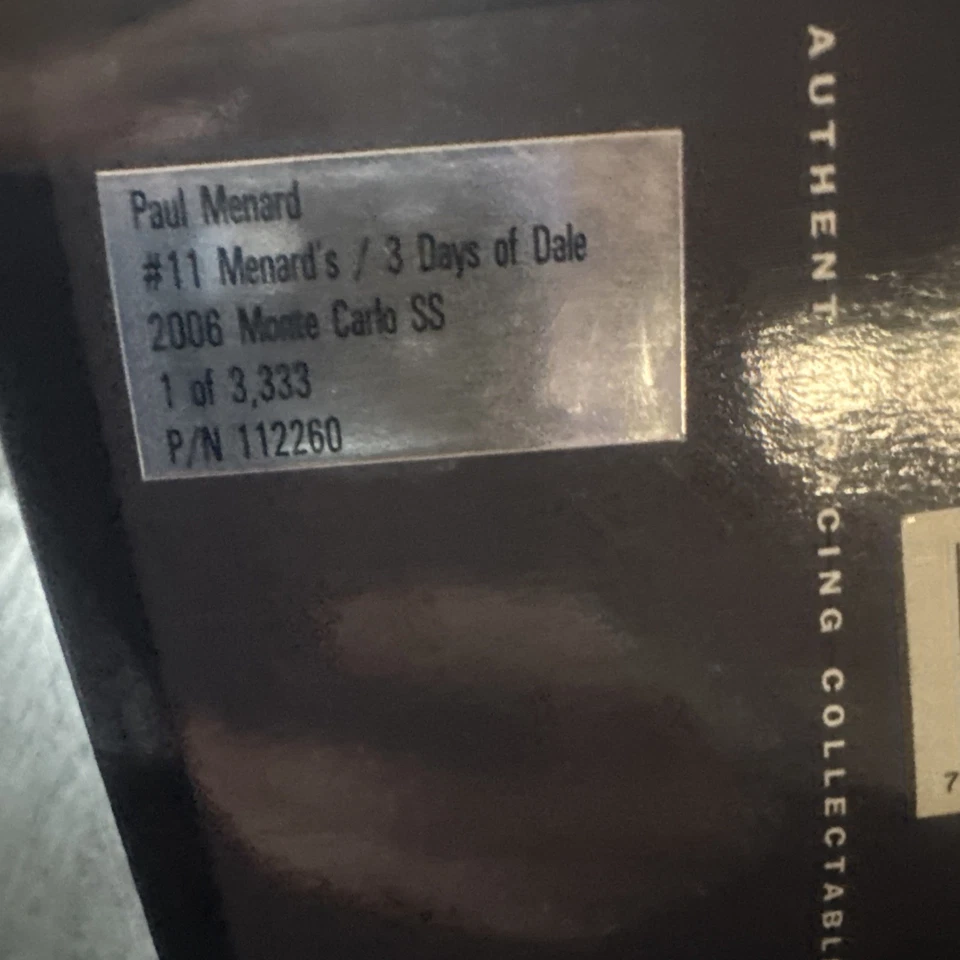 2006 Paul Menard Menards Turtle Wax 3 Days Dale 1/24 Action Diecast Autographed - Image 4 of 4