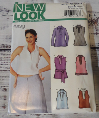 New Look Easy 6253 Ladies Shirts Tops Blouse Size A 10-22 Sewing Pattern