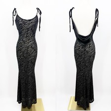 PrettyLittleThing Black Zebra Burnout Mesh Cowl Back Maxi Dress 4 Y2k Grunge