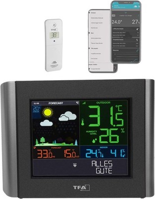 TFA Dostmann WLAN Wetterstation Meteo Profi Wettervorhersage Farbdisplay schwarz