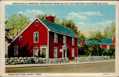 Postcard: PAT BIRTHPLACE OF PRESIDENT JOHN QUINCY ADAMS ON LEFT AND PR