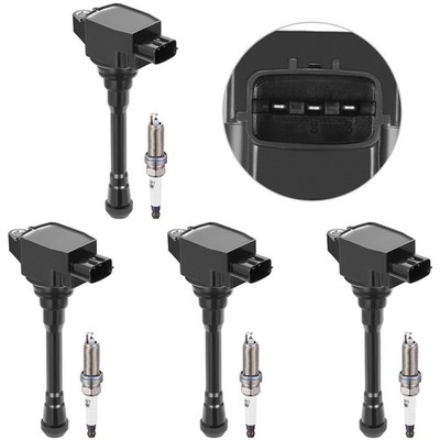 Set of 4 Ignition Coil & Iridium Spark Plug Kit Fits 2008 Nissan X-Trail 2.5L