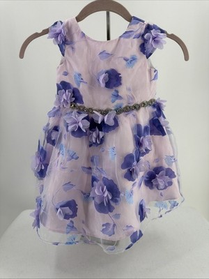 purple flower embellishment dress for weddings & parties Rare Editions Girls Purple Floral Applique Dress 3T Rhinestones Party  Wedding