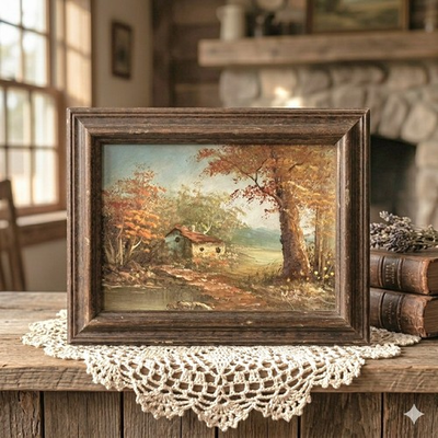 #ad #ad Vintage Oil Landscape Painting Framed Rural Scene In Rustic Wood 6.5x8.5 Inches $55.00