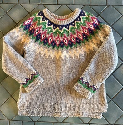 MINI BODEN Toddler Girl 5-6 Heather Gray Fair Isle Wool Blend Knit Yoke Sweater!