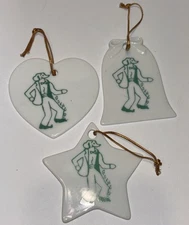 3 Vintage Green Spring Valley Hunt Club DC White Porcelain Christmas Ornaments