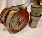Frankoma Wagon Wheel 2qt pitcher (94D) with 2 tumblers (80C) Sapulpa Clay. Mint.