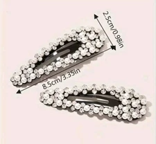 Pearl Hair Clip Rhinestone SET 2 Fashion Jewelry FAST FREE Shipping 3.4 Inch