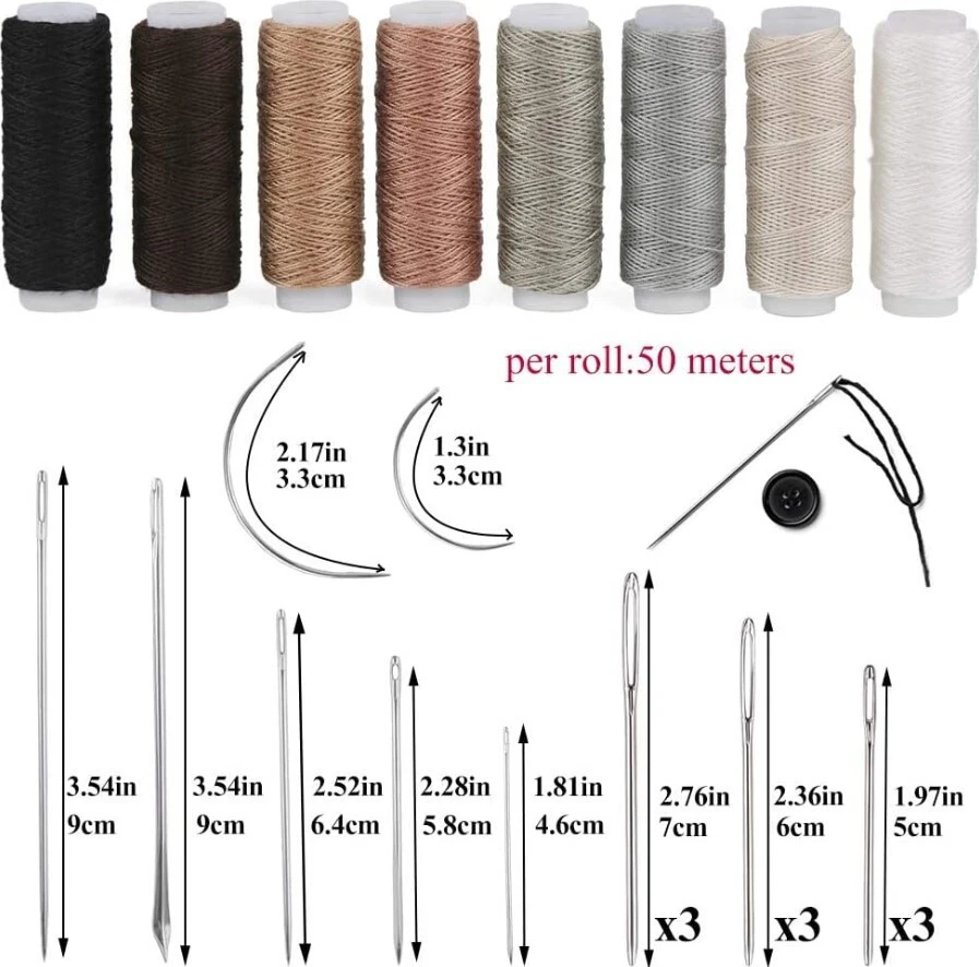Juego de kit de costura Awl cuero cosechadora manual juego de reparación agujas de hilo de alta resistencia Foto 2 de 4
