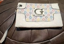 GUESS White Multi-Color Wristlet Bag Clutch Purse Logo Wallet