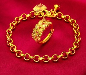 Authentic Girl's Heart  22K 23K 24K Thai Baht Yellow Gold Plated Bracelet Jewelry Set