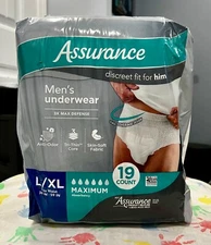 Assurance Men Incontinence Underwear Max Absorbency Size L/XL  19ct (2 Pack)