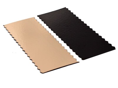 10x Cake Board gold/schwarz 20x10cm rechteckig, gewellte Kanten, Mousse