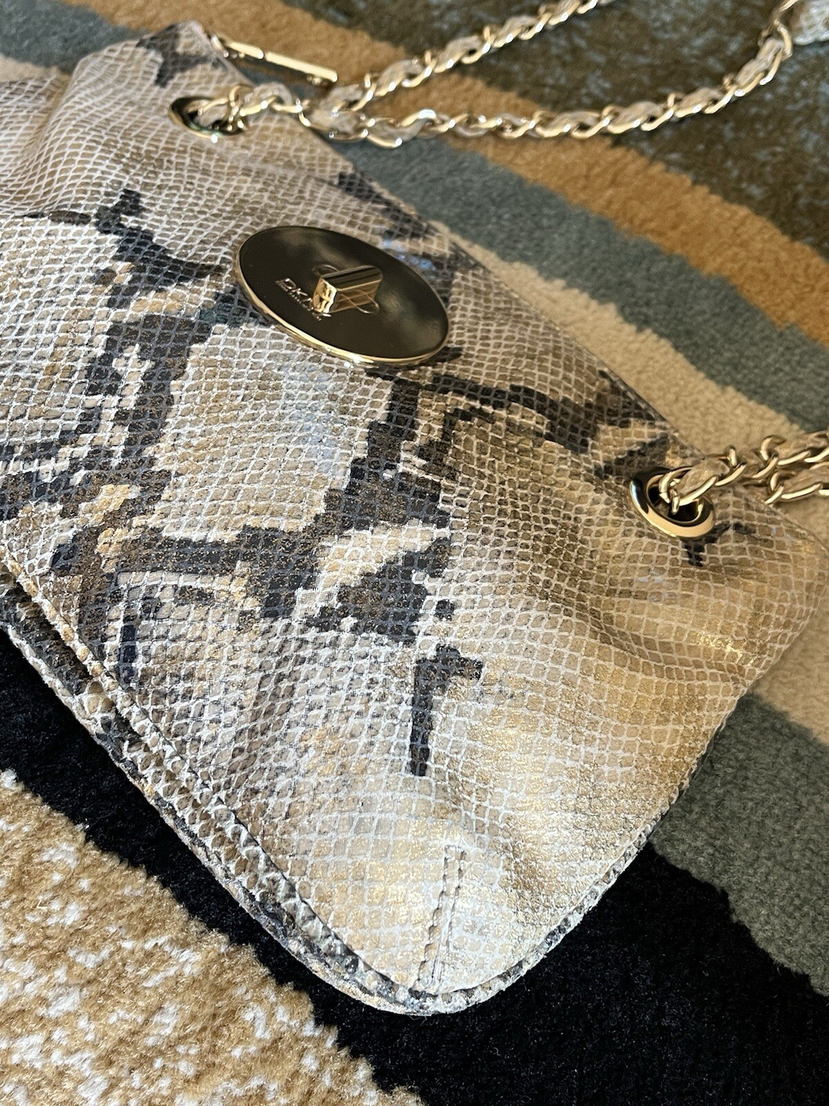 DKNY Python Snakeskin Leather CHAIN STRAP Handbag… - image 14