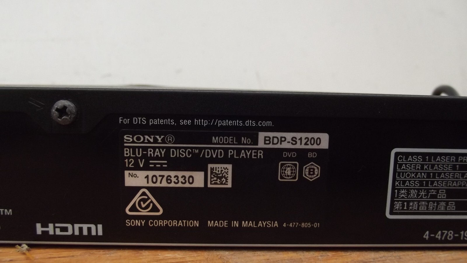 Sony Bluray Disc/DVD Player BDPS1200 eBay
