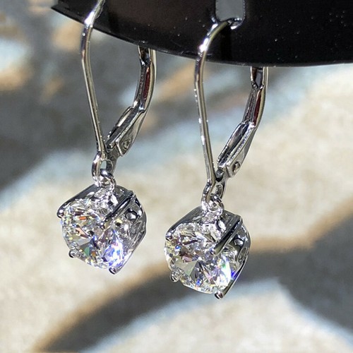 Eleganter Rundschliff Zirkon 925 Silber gefüllt Ohrhänger Hochzeit Schmuck - Bild 1 von 3