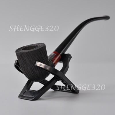 Briar Wooden Tobacco Pipe Dublin Churchwarden Carved Surface Long Bent Stem