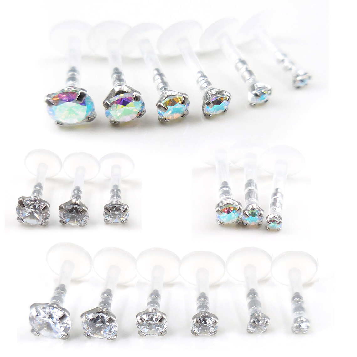 Helix Ear Rings 16G AB Flat Back Threadless Cartilage No Allergy