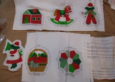 6 VINTAGE 1970's PATCHWORK CHRISTMAS ORNAMENTS STUFF  SEW KIT CRAFT NOS