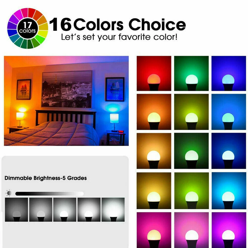 4 X Changing Magic 16 Color Light Bulb RGB LED + Remote Control Dimmable E26 E27 - Image 2 of 4
