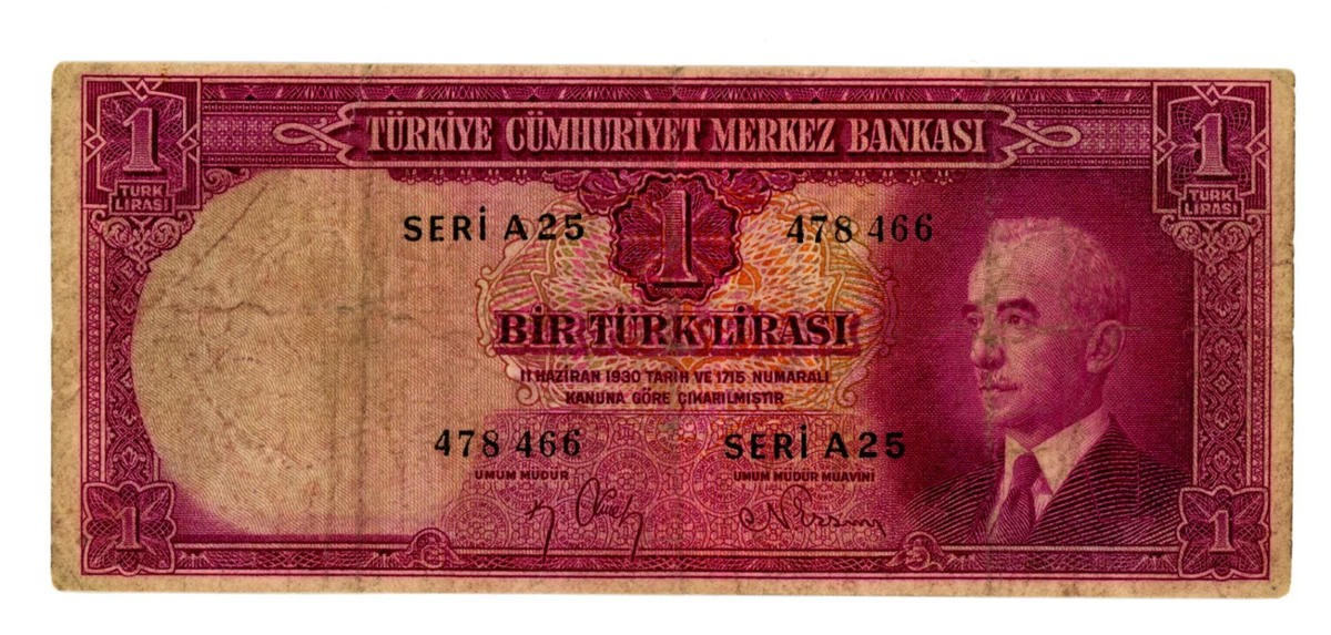 Turkey 1930 ( 1942 ), 1 Lira旧紙幣 1 Lira - Turkey – Numista