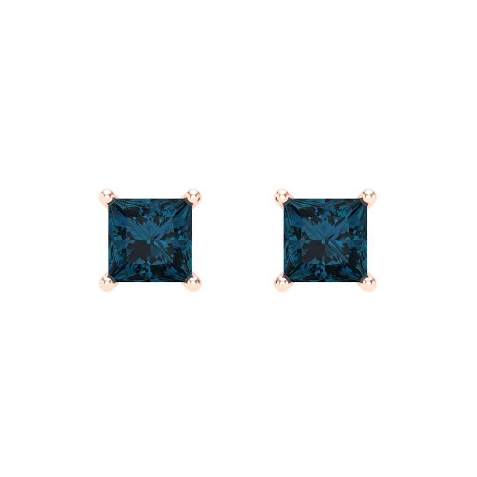 1 ct Princess Cut Solitaire Studs Topaz Gemstone Rose Gold Earrings Screw back - Image 3 of 4