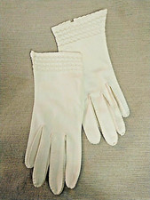 Nylon Evening Gloves White Zig Zag Trim Wrist Length S Small Vintage