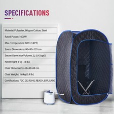 2L Mobile Dampfsauna Set mitSitz Heimsauna Wärmekabine Saunakabine Zuhause 1000W