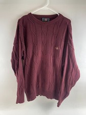 GANT Sweater Men's Size L Maroon Pullover Crew Neck Cable Knit Logo Embroidered