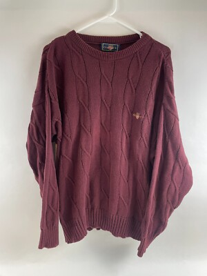 GANT Sweater Men's Size L Maroon Pullover Crew Neck Cable Knit