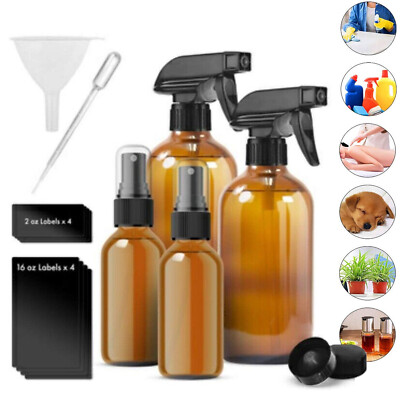 2PCS 16oz Amber Glass Spray Bottle with 2PCS 2oz Mist Sprayer for Essential Oils