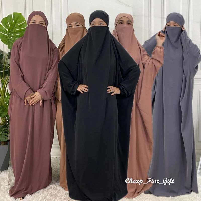 Muslim Women One Pieces Hijab Abaya Hoodie Dress Worship Niqab Khimar Robe Gown