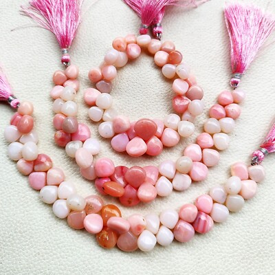 Natural Pink Peru Opal Gems 9 to 11 mm Size Smooth Heart Shape Beads 7'' Strand