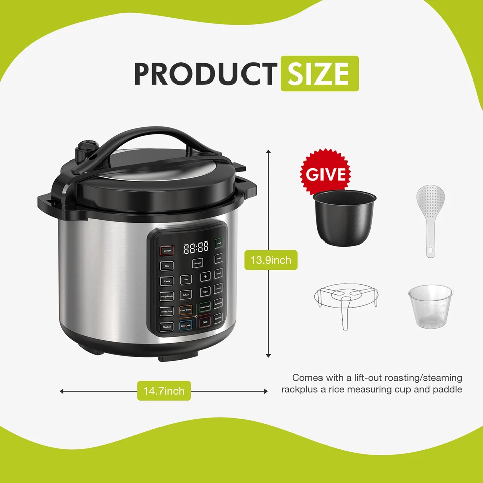 Многофункциональная электрическая скороварка 16 в 1 8 кварт - безопасный цифровой прибор - Изображение 3 из 4