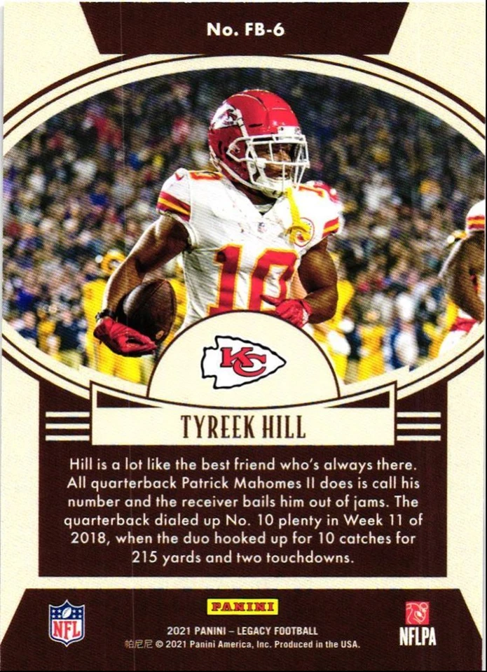 2021 Panini Legacy Flashback SSP Purple /10 TYREEK HILL Kansas City Chiefs #FB-6 - Image 2 of 2