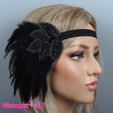 1920s Headband Black Feather Bridal Great Gatsby 20s Gangster Flapper Headpiece