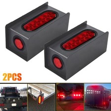2pc Trailertruck Red 6 Oval Tail 2 Marker Led Lights With Housing Steel Box