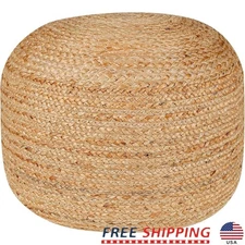 Jute Pouf Ottoman Braided Round Boho Foot Rest Multi-Functional Furniture Decor