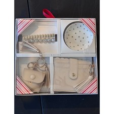 Leith 5 Piece Gift Set Cream Gold Card Holder Keychain Trinket Dish Bracelets