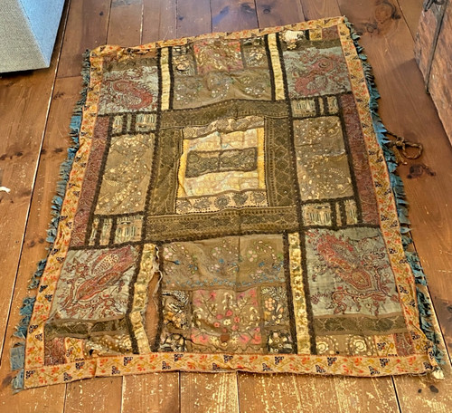 Antique Persian Indian Embroidery Silk  Embroidered Textile Tapestry French Rare