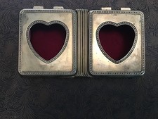 Old Unique Jewelry Trinket Box Double Heart Shaped Red Velvet Lined Hinged Lids